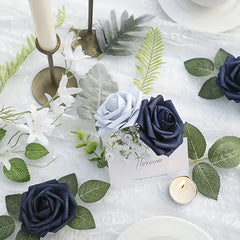 25pcs Artificial Navy Roses DIY Wedding Bouquets Bridal Shower Party Decor