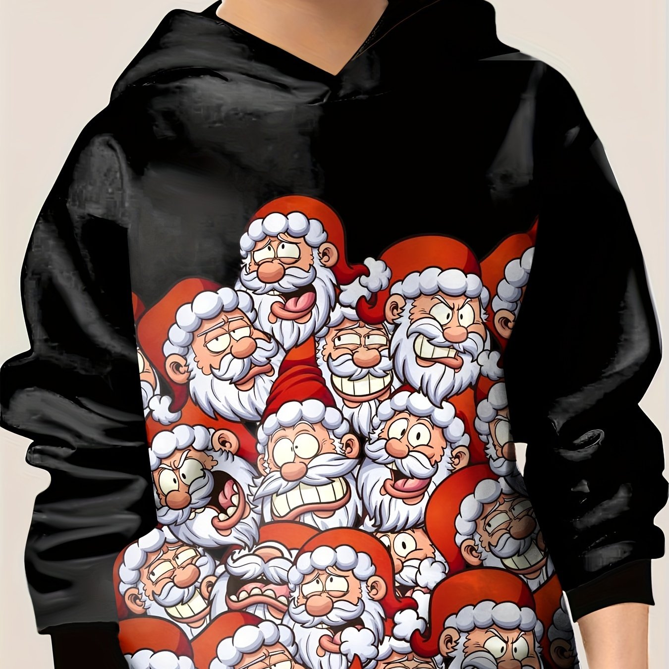 Kids Santa Graphic Hoodies Long Sleeve Pullover for Christmas