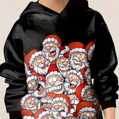 Kids Santa Graphic Hoodies Long Sleeve Pullover for Christmas
