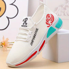 Women's Flower Pattern Lace Up Platform Sneakers