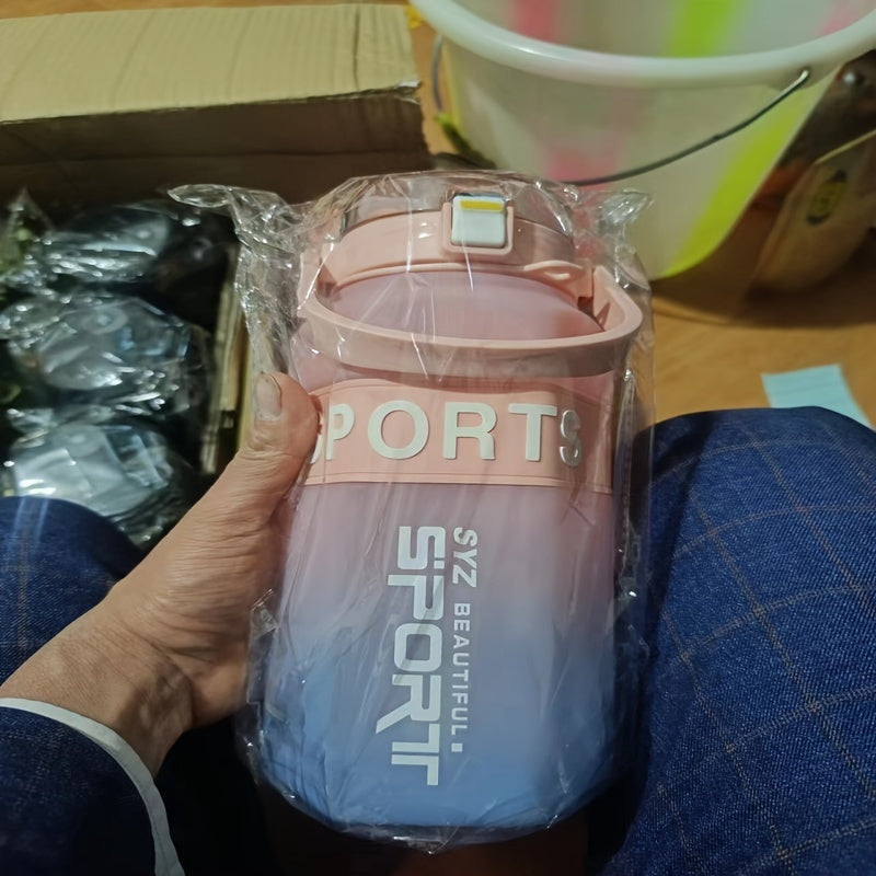 1600ml Gradient Plastic Water Cup Double Drinking Straw