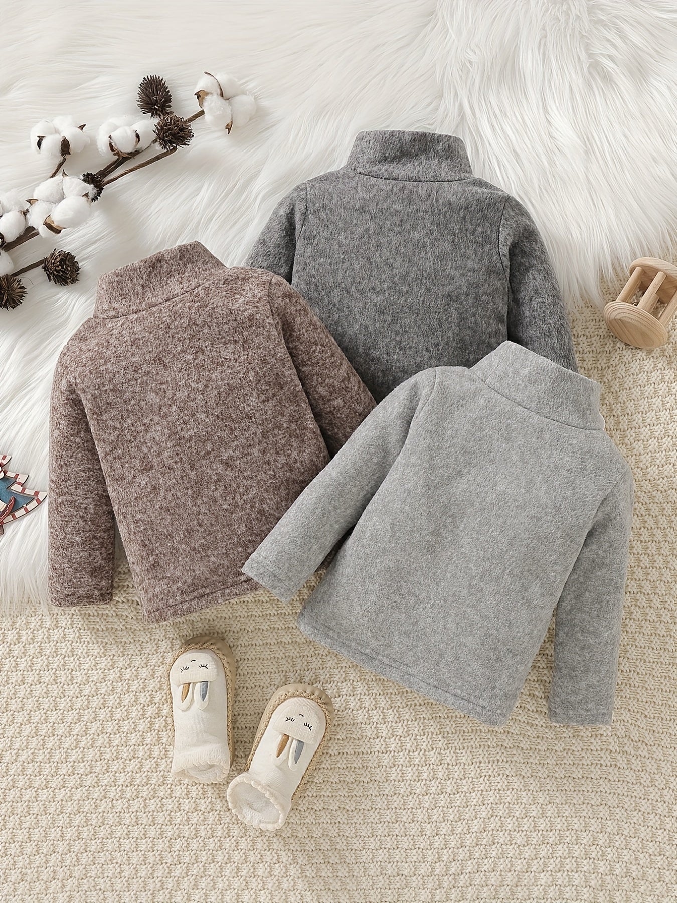 Baby Boys Turtleneck Shirt 3pcs Set Warm Basic Pullovers