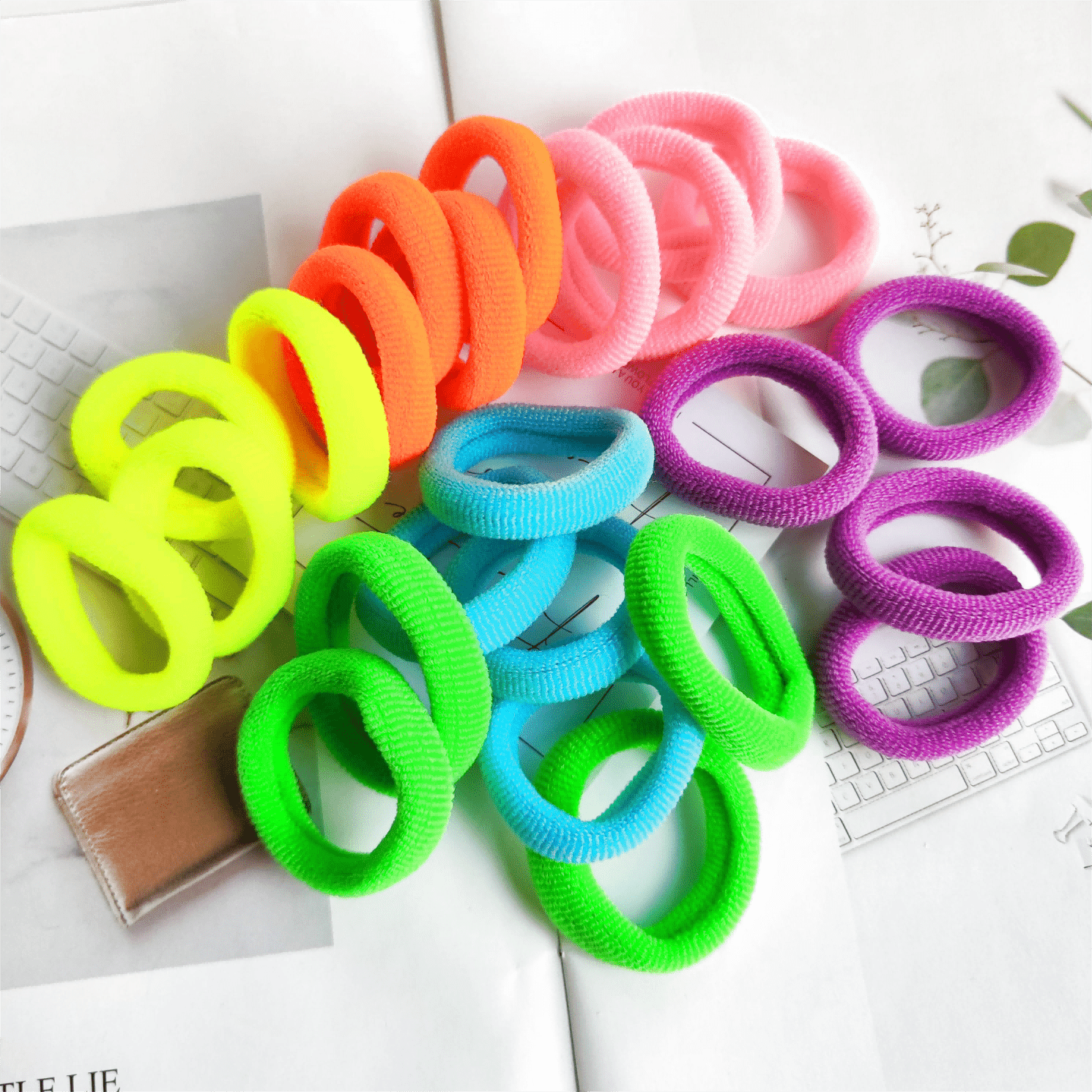 24pcs Large Size Fluorescent Hair Ties Y2K Style Hair Accessories