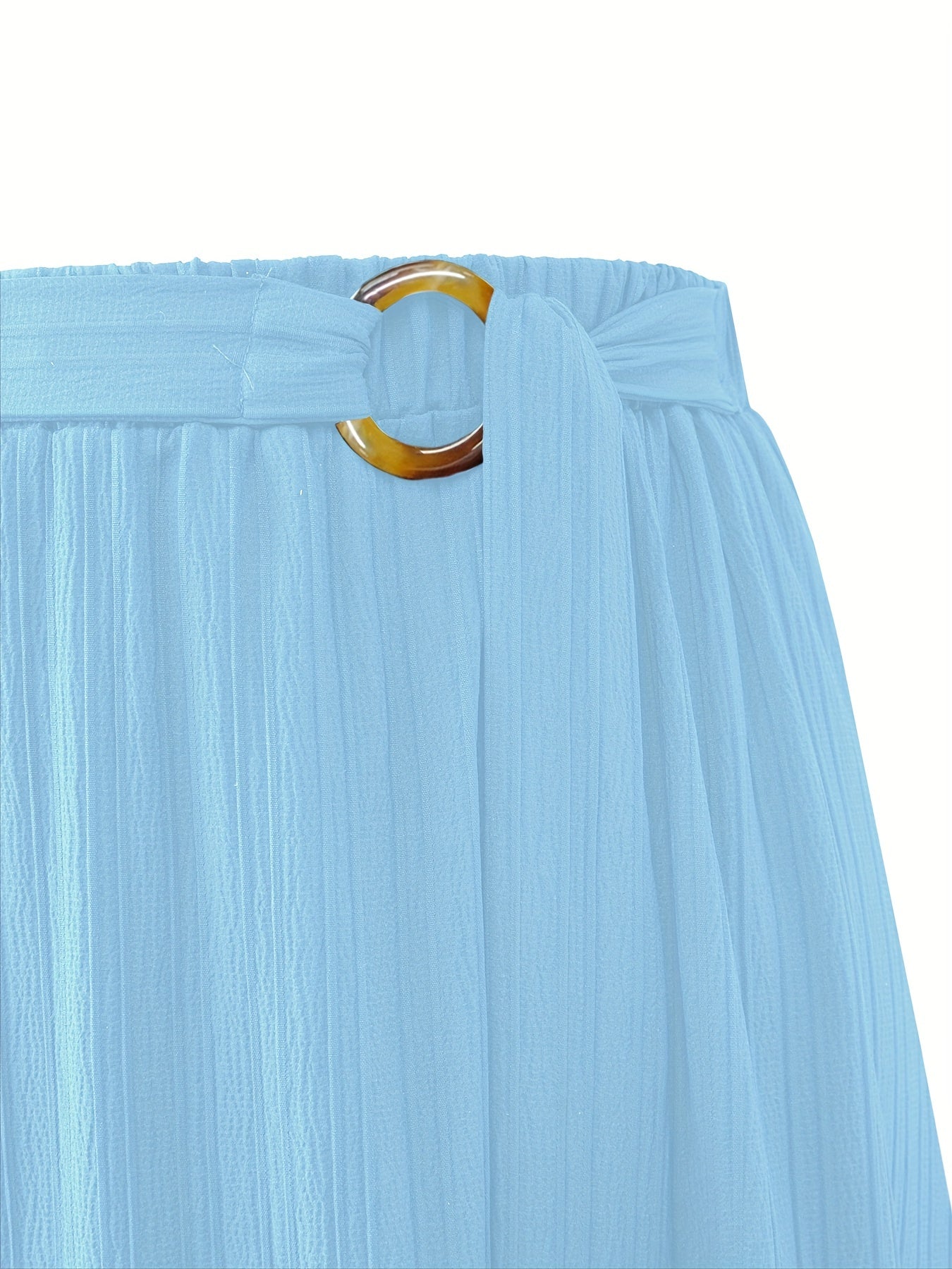 Women's Plus Solid Metal Decor Elastic Belted A line Skirt