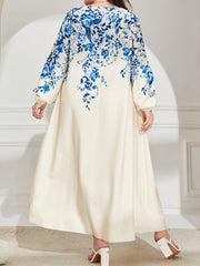 Floral Print Lantern Sleeve Maxi Abaya Dress