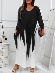 Ombre Long Sleeve Maxi Dress With Pockets