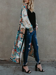 Floral Print Chiffon Long Sleeve Cover Up Beach Cardigan