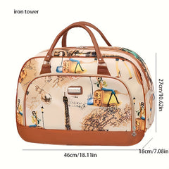 Vintage Printed Travel Handbag Large Capacity Weekender Overnight Bag