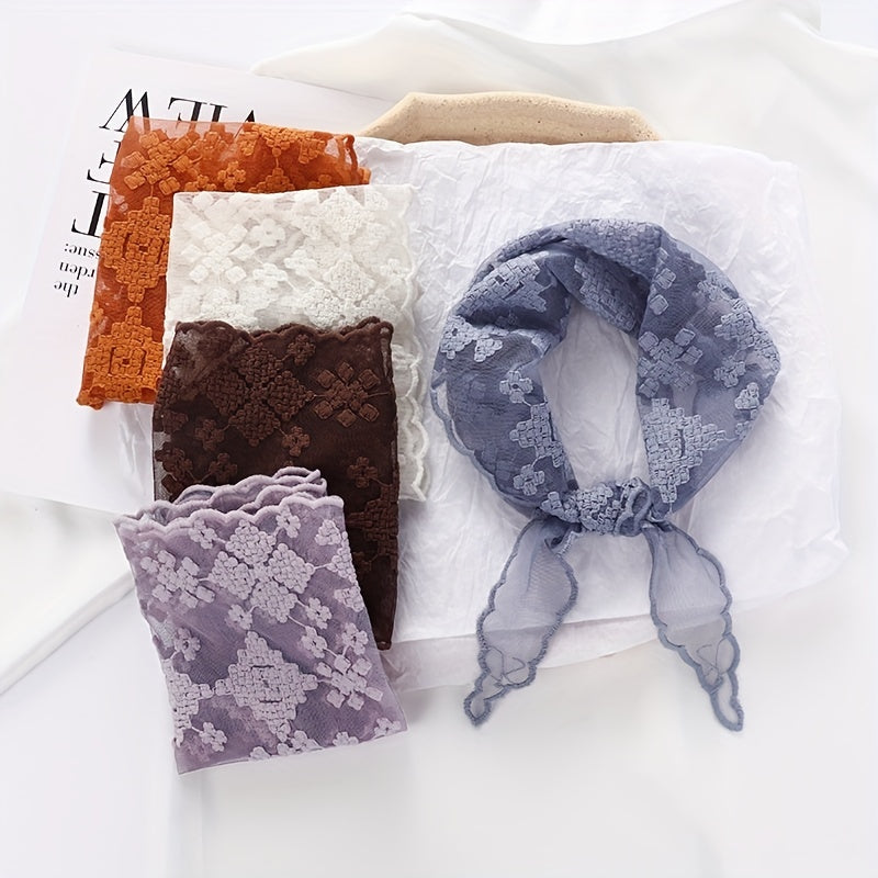 Embroidery Neck Scarf Lace Thin Neckerchief Headband Floral Scarf