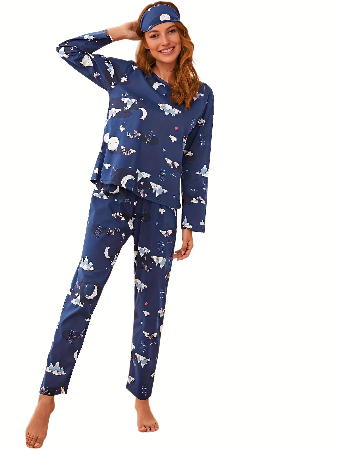 Cartoon Print Lounge Set Top & Pants Women's Loungewear