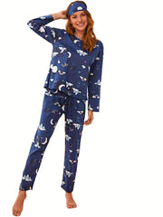 Cartoon Print Lounge Set Top & Pants Women's Loungewear