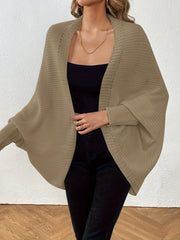 Batwing Sleeve Knit Cardigan Open Front Solid Sweater