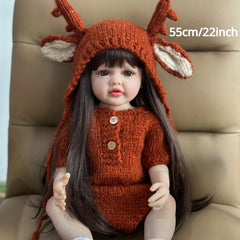 Realistic Reborn Girl Doll Full Silicone Body Long Brown Hair Clothes & Accessor