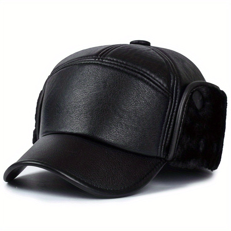 Men's Winter Leather Ear Protection Warm Hat for Elderly