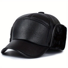 Men's Winter Leather Ear Protection Warm Hat for Elderly