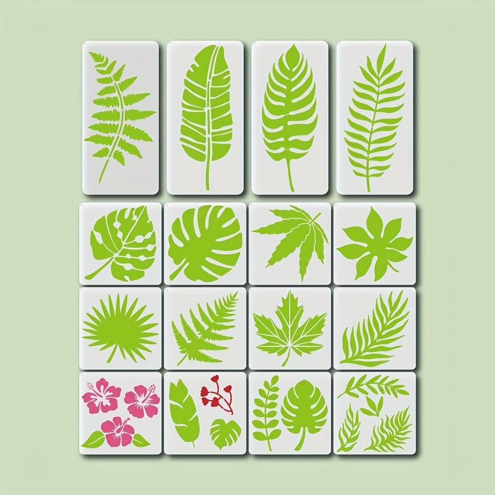 16 Pcs Tropical Leaf Stencil Fern Monstera Palm Leaf Painting Stencil