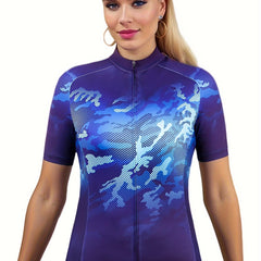 Camo Print Cycling Jersey Short Sleeve Women's Activewear