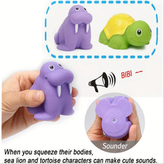 7pcs Bath Toy Set Fishing Floating Animal Toys Water Spraying Fish Net Game