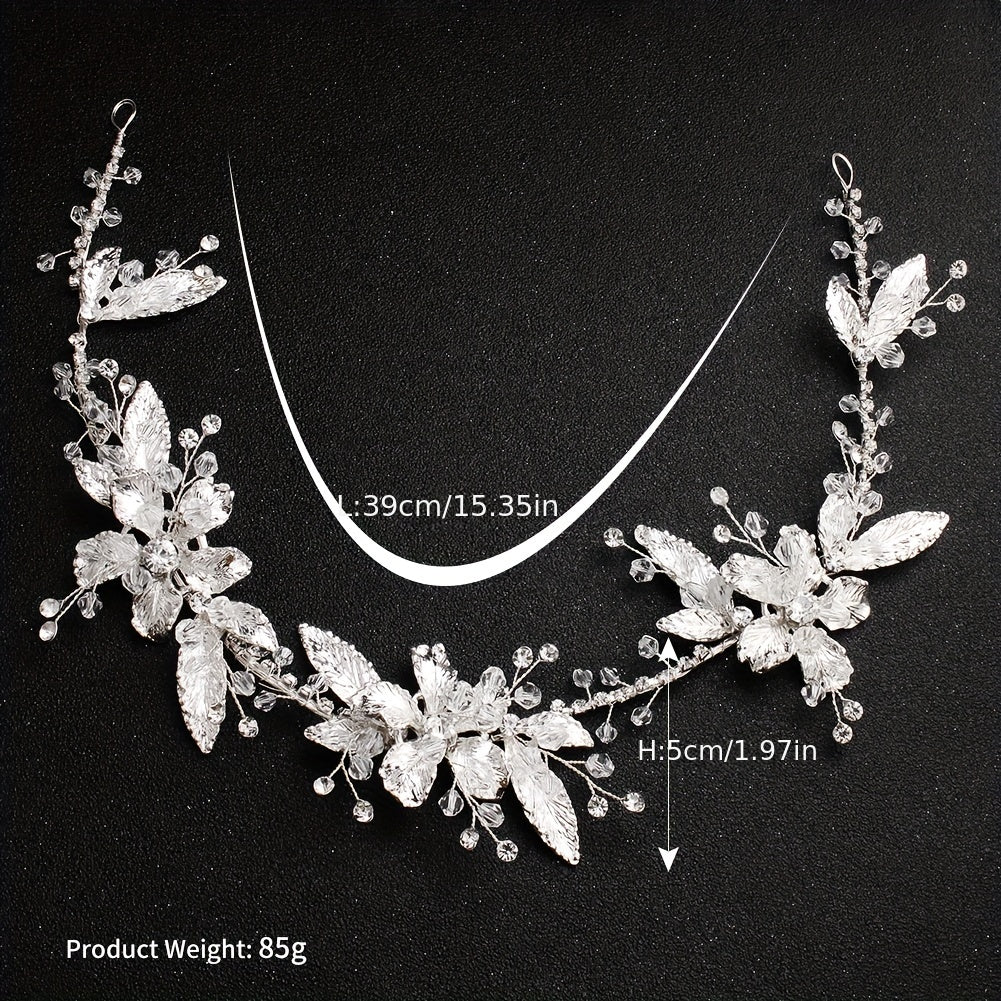Bridal Headband Leaf Flower Rhinestone Wedding Headwear for Women