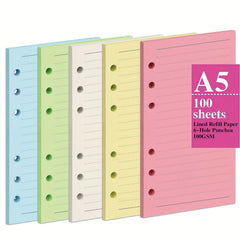 100 Sheets A6 A5 Colorful Refill Paper 6 Hole Filler Inserts