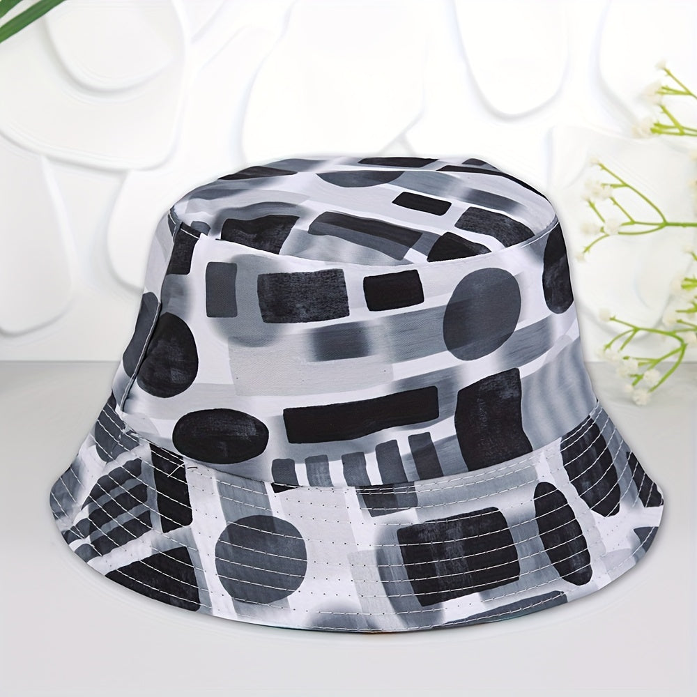 Tie dye Sunshade Bucket Hat Geometric Print Double Sided Sun Hat