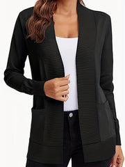 Dual Pockets Open Front Cardigan for Women