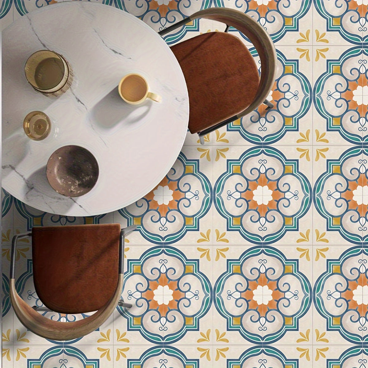 10pcs Waterproof Floor Stickers Printed Flower Brick Kitchen Bathroom Decoration