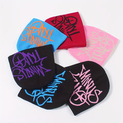 Letter Jacquard Beanie Candy Elastic Skull Cap Y2K Lightweight Knit Hats