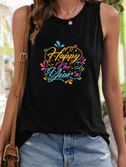 Happy Year Letter Sleeveless Sports Vest Stretchy Casual Tops