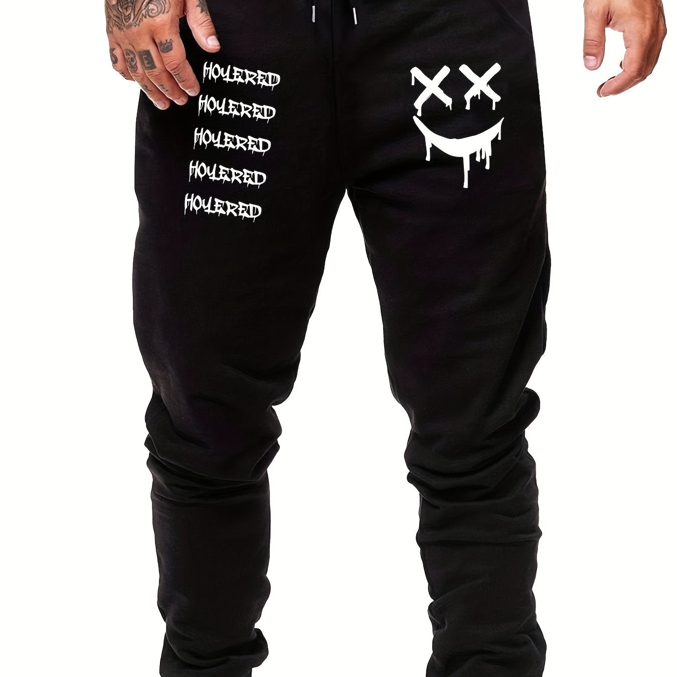 Smile Face Print Drawstring Sweatpants Men's Casual Joggers
