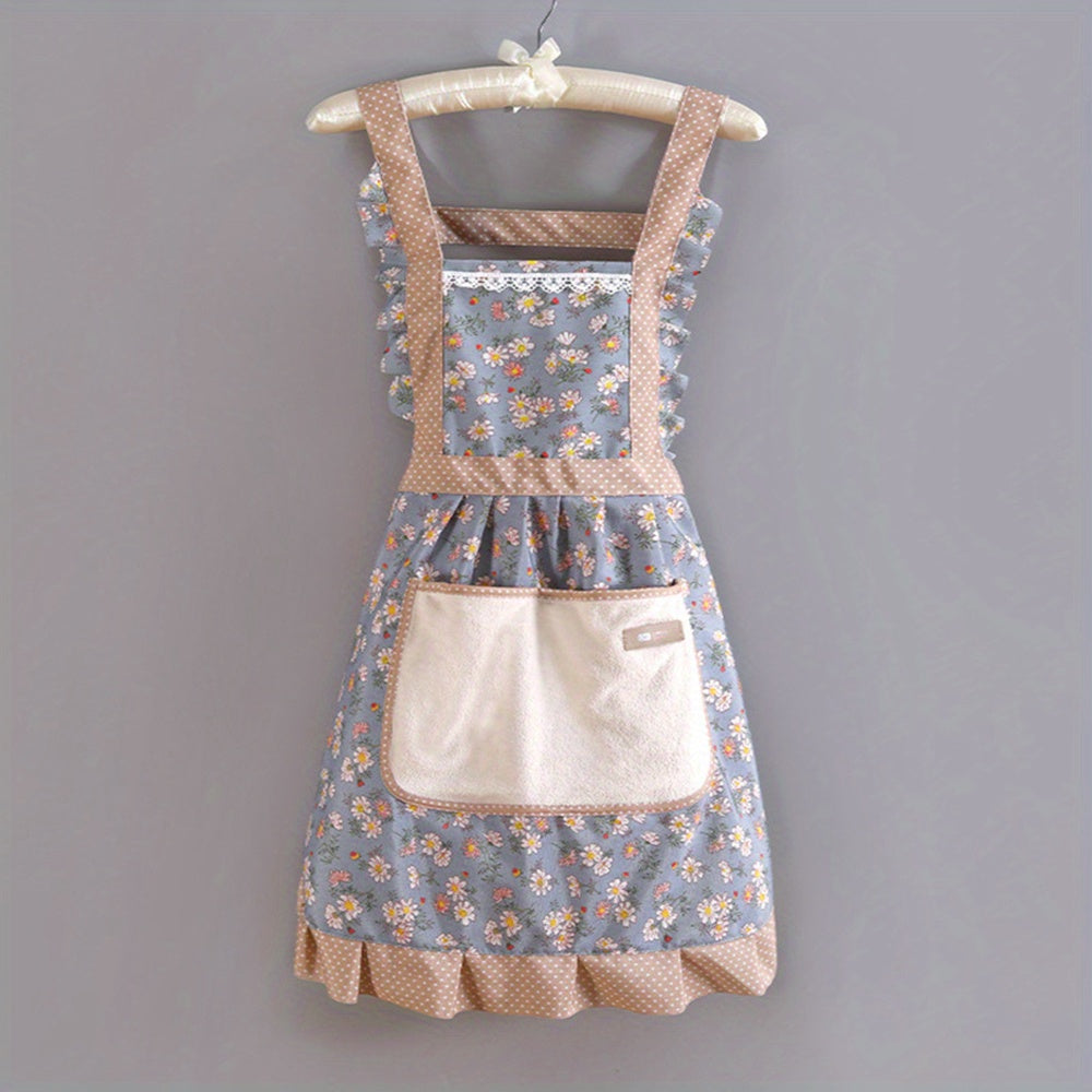 Canvas Floral Apron with Hood Waterproof Stain Resistant Workwear