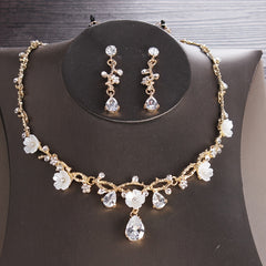Zircon Crown Necklace Earrings Set Bridal Wedding Party Favor Decorations