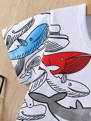 Boys Whale Print Casual Outfit T-shirt & Shorts Kids Summer Clothes Set