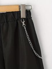 Boys Casual Cargo Pants With Chain Elastic Waist Jogger Pants