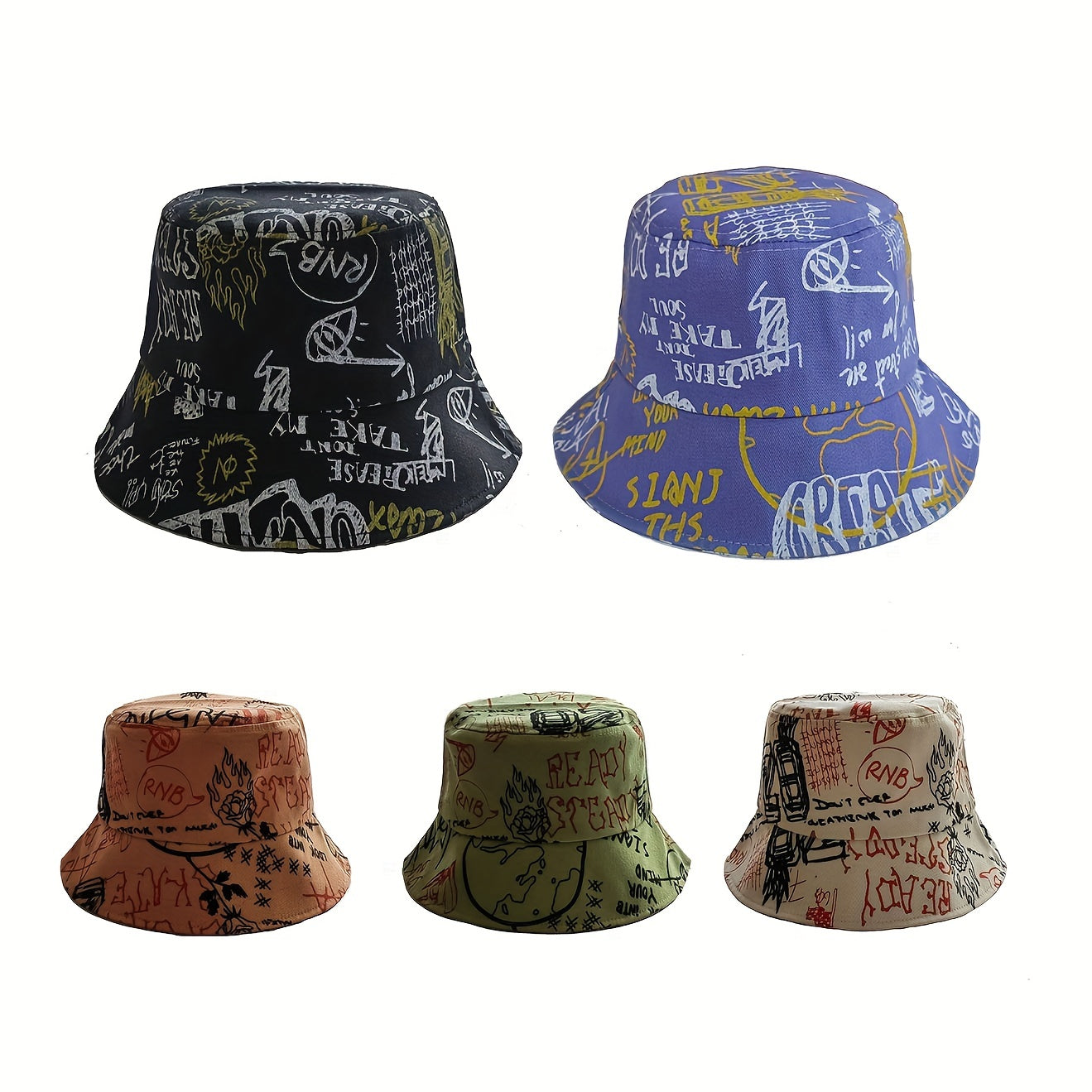 Letter Graffiti Bucket Hat Large Brim Sun Hat Men Women Outdoor Casual
