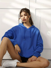 Solid Drawstring Long Sleeve Hoodie with Kangaroo Pocket