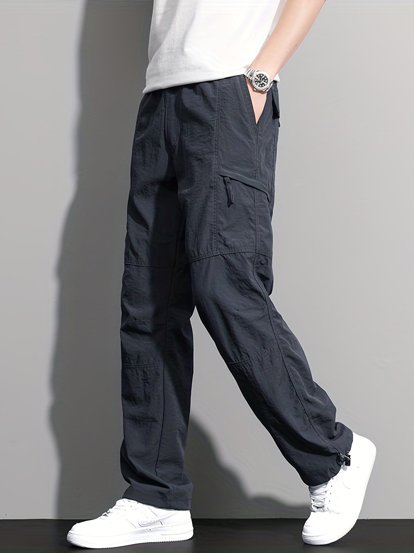 Men's Loose Straight Leg Sports Pants Waterproof Quick Dry Cargo Trousers