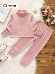 Toddler Girls Ribbed Sweater & Pants Set Turtleneck Long Sleeve Pullover Top