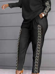 Geo Print Two piece Set Long Sleeve T shirt & High Waist Pants