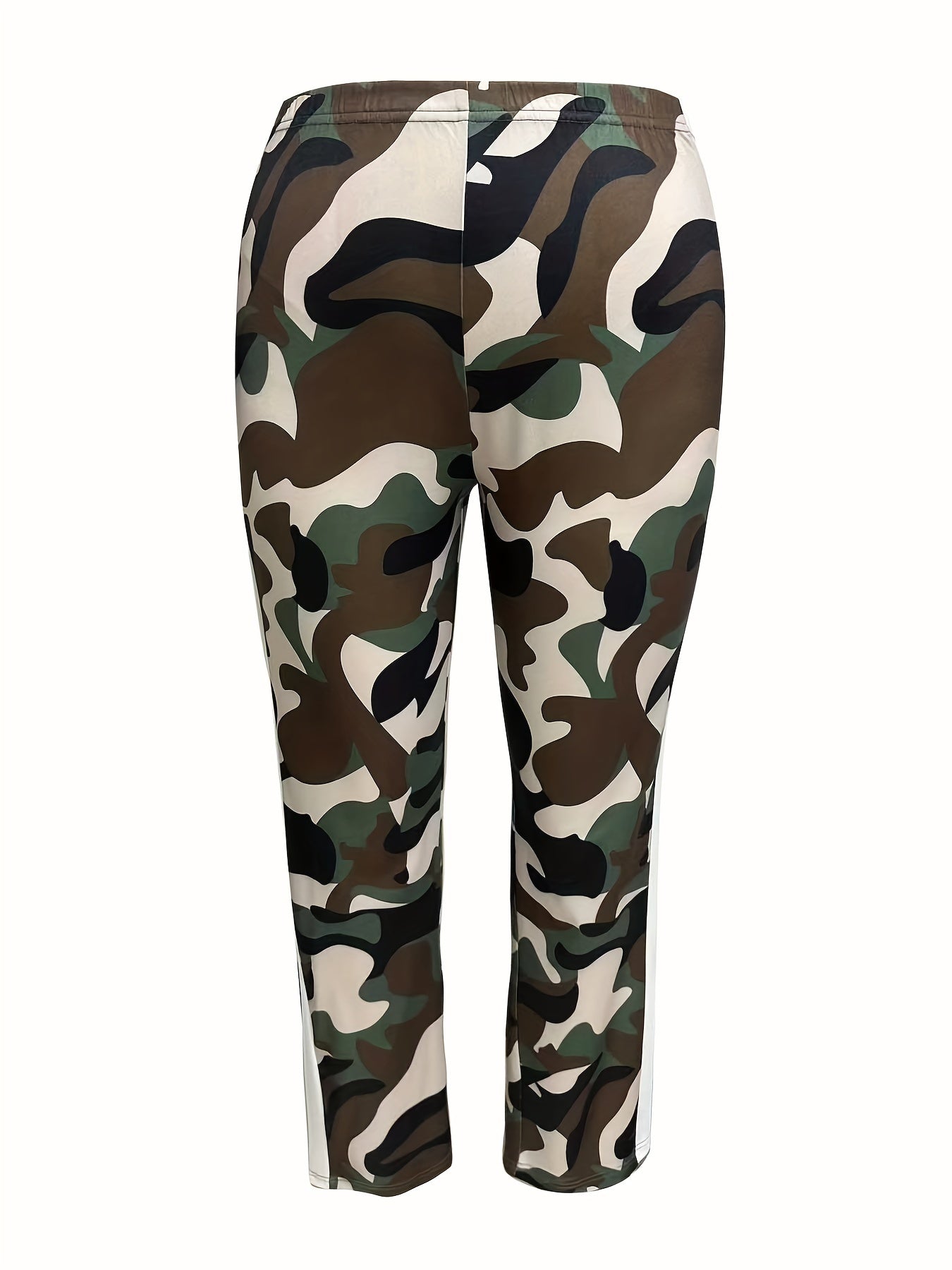 Women's Plus Colorblock Camo Zip Up Mock Neck Coat & Elastic Pants Set