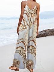 Marble Print Wide Leg Spaghetti Jumpsuit Sleeveless Casual Jumpsuit
