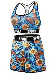 Sporty Plus Size Tie Dye Bra & Shorts Set