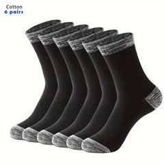 6 Pairs Men's Mid Crew Sport Block Socks, Cotton Blend, Sweat Absorbing