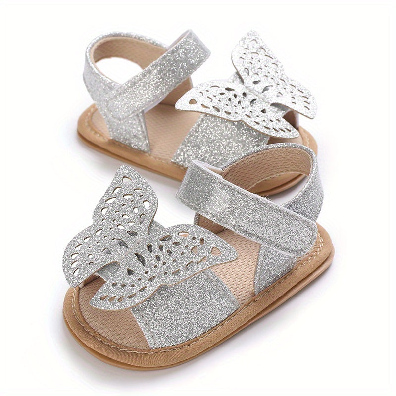 Baby Girls Bowknot Hook And Loop Sandals Lightweight Non Slip Crib Shoes
