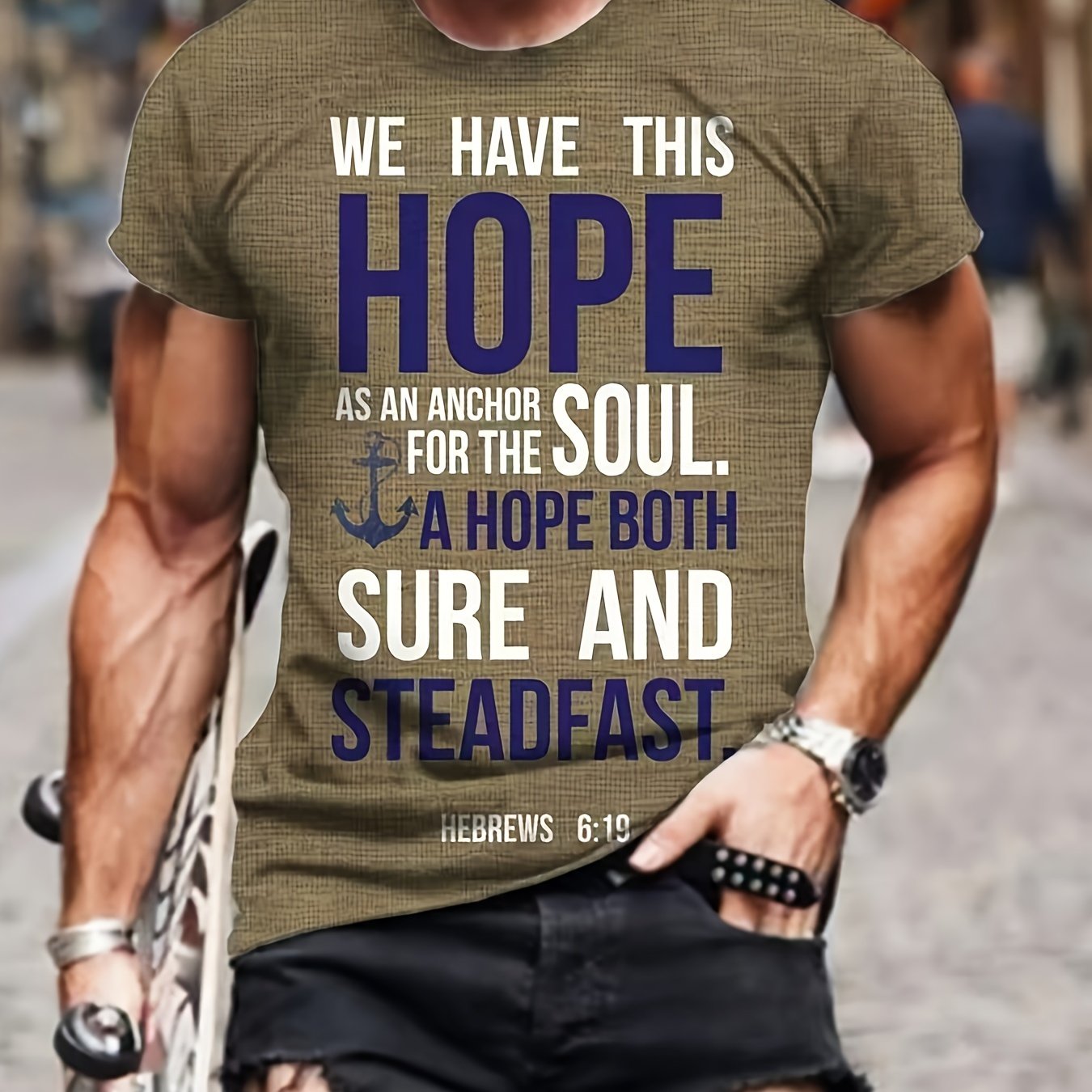 HOPE Pattern Print Men's Short Sleeve T-shirt Graphic Tee Men's Summer Clothes