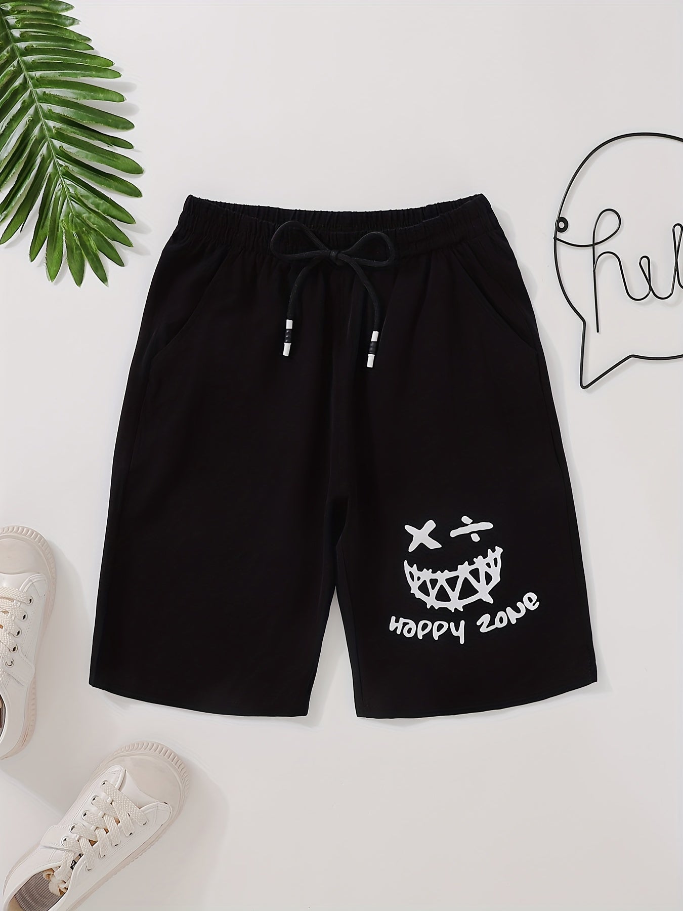 Smile Face And HAPPY ZONE Print Boys Comfortable Shorts