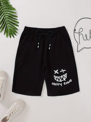 Smile Face And HAPPY ZONE Print Boys Comfortable Shorts