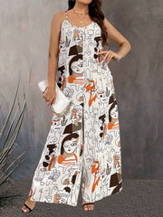 Abstract Print Wide Leg Cami Jumpsuit