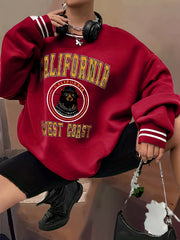 California Letter Print Sweatshirt Crew Neck Long Sleeve Casual Women's Top