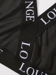 Plus Size Sports Lingerie Set with Contrast Letter Trim